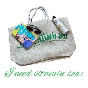 Pier 27 Tote Burlap Beach Bag Carryall "I Need Vitamin Sea” • NWOT